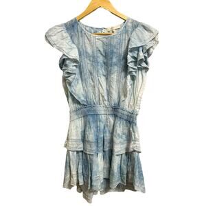 Loveshackfancy women's tie dye blue white mini ruffle dress‎ size xs